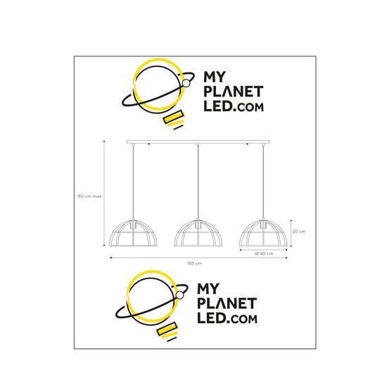 Kidra triple hanglamp diameter 40 cm 3xE27 zwart