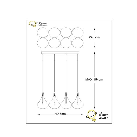 Rayner grote hanglamp LED dimbaar G4 8x1,5W 3000K zwart