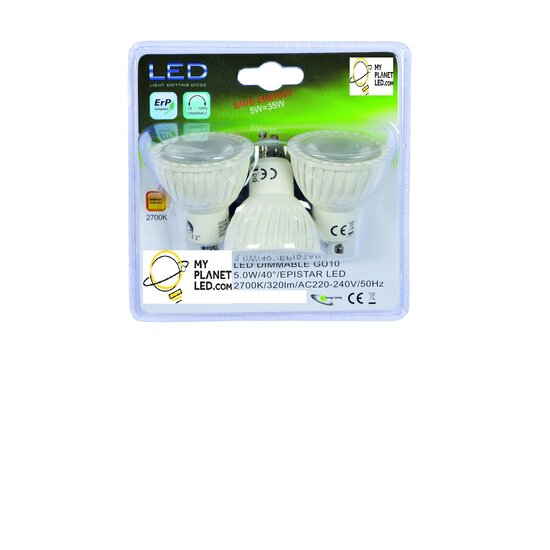 MR16 LED lamp diameter 5 cm LED dimmable GU10 3x5W 3000K white Set of 3