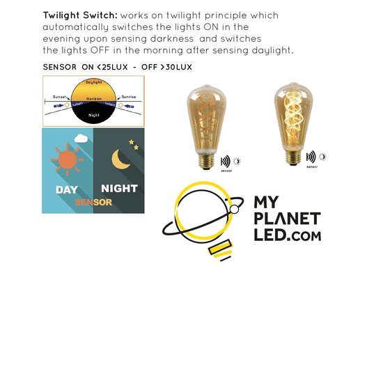 ST64 TWILIGHT SENSOR lámpara de incandescencia iluminación exterior diámetro 6,4 cm LED E27 1x4W 2200K ámbar