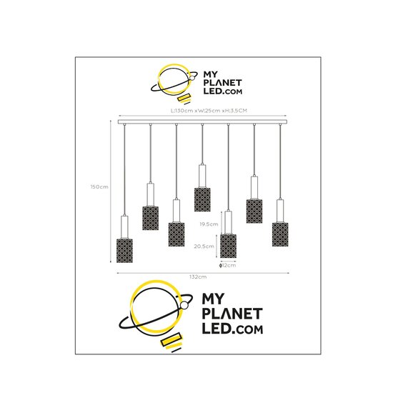 Carole prachtige hanglamp 7xE27 mat goud messing