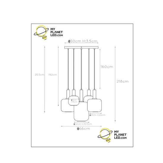 Jackie indrukwekkende hanglamp diameter 66 cm 5xE27 gerookt