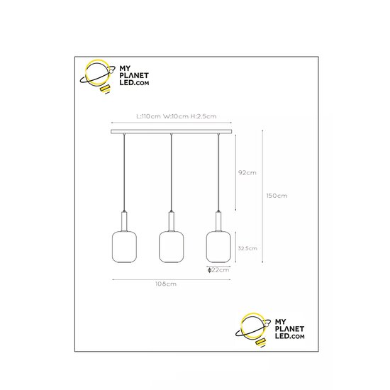 Lampe à suspension Jackie fumé 3xE27 fumée