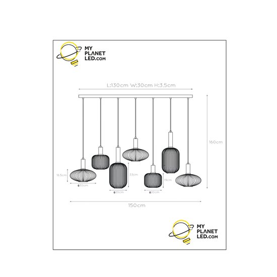 Lampe à suspension Moema 7xE27 ambre