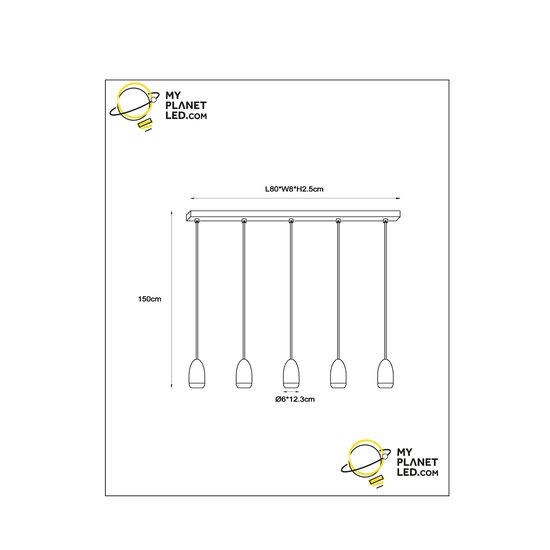 Vera grande suspension noire diamètre 10 cm 5xGU10 noir