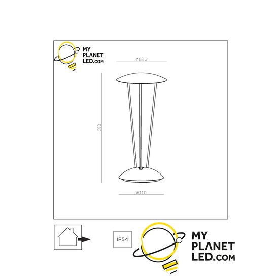 Rome black rechargeable table lamp outdoor lighting battery/battery diameter 12.3 cm LED dimmable 1x2.2W 2700K/3000K IP54 with wireless charging station