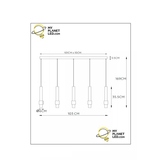 Margriet zwarte lange hanglamp LED dimbaar 5x4,2W 2700K inclusief