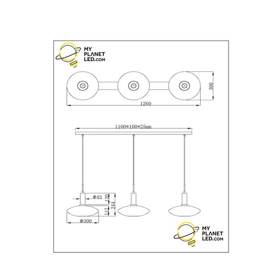 Gala runde Hängelampe Durchmesser 35 cm 3xE27 mattgoldenes Messing