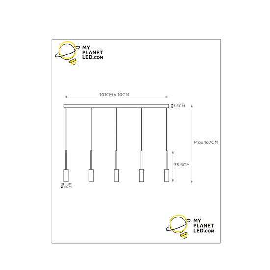 Buldo 5x 7W hanging lamp LED built-in 2700K black