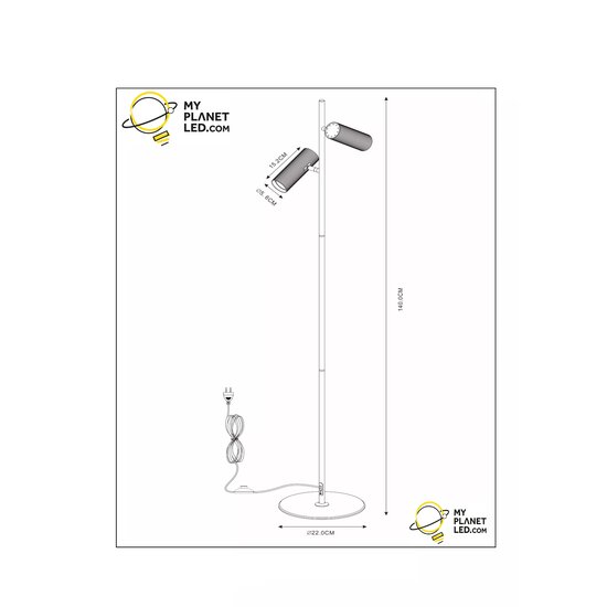 Blur black floor lamp with 2 tubes GU10