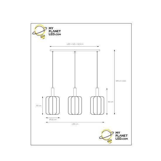 Carine long black with brass hanging lamp 3x E27