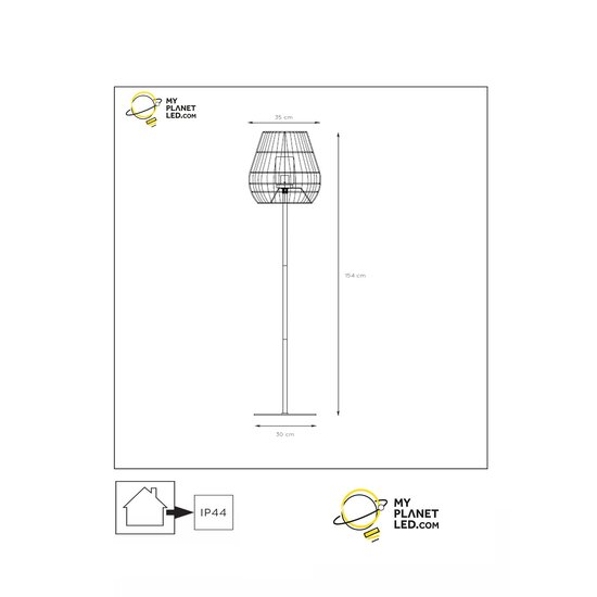 Dany lámpara de pie natural mimbre con cable largo para exterior E27