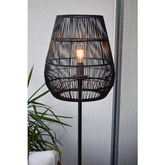 Lampadaire Dany noir foncé en osier avec long câble pour extérieur E27