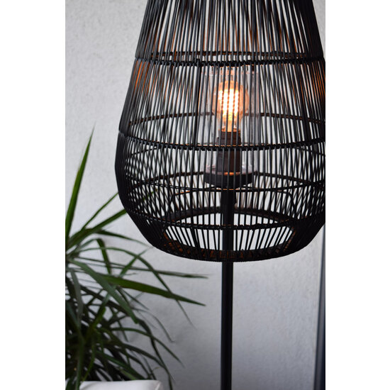 Lampadaire Dany noir foncé en osier avec long câble pour extérieur E27