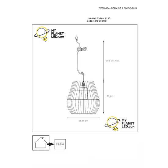Natürliche Rattan-Hängelampe IP44 für den Innen- und Außenbereich 35 cm E27 Rattan
