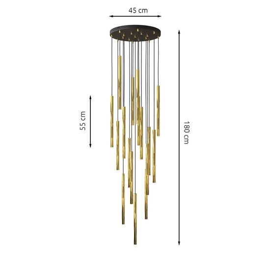 Lampe à suspension cylindrique dorée Veneto 17 tubes pour LED G9