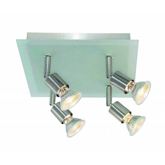 Plafonnier carré GU10x4 blanc, gris, bronze, verre 200mm