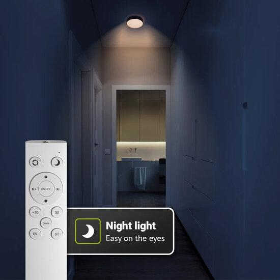 LED ceiling lamp round CCT 24W dimmable black IP44 - diameter 350 mm, 2600 lumens, adjustable colour temp 3000-6500K, remote included