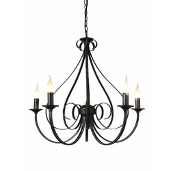 Suspension blanc antique ou noire, 5 douilles E14, hauteur 360 mm