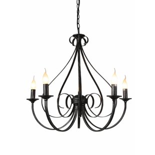 Suspension blanc antique ou noire, 5 douilles E14, hauteur 360 mm