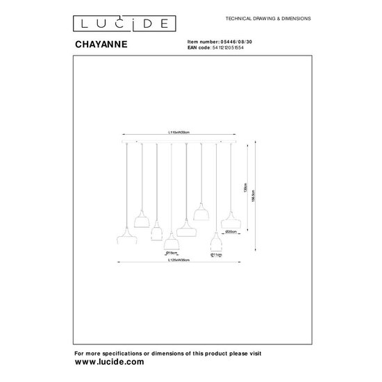 LUCIDE Lucide CHAYANNE - Lampe à suspension - 8xE14 - Noir