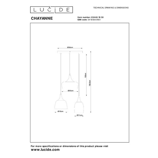 Lucide CHAYANNE - Hanglamp - 3xE14 - Zwart