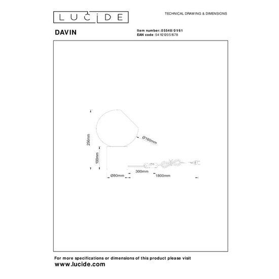 Lucide DAVIN - Table lamp - 1xE27 - Opal