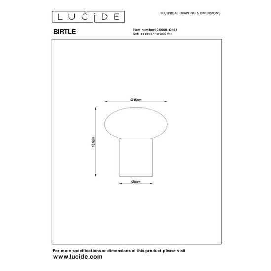 Lucide BIRTLE - Lampe de table - 1xE14 - Opale