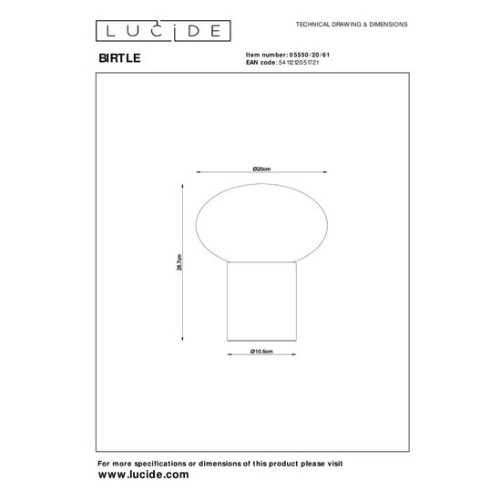 Lucide BIRTLE - Lámpara de mesa - 1xE14 - Ópalo
