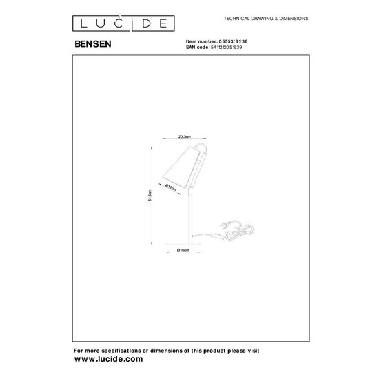 Lucide BENSEN - Lámpara de mesa - 1xE14 - Gris