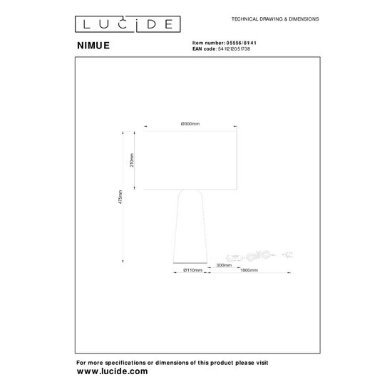 Lucide NIMUE - Lámpara de mesa - Ø 30 cm - 1xE27 - Taupe