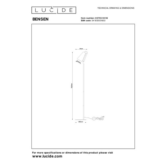 Lucide BENSEN - Vloerlamp - 1xE14 - Grijs