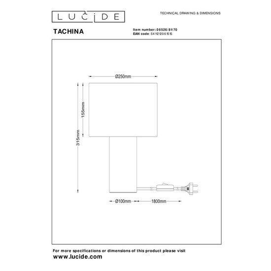 Lucide TACHINA - Tafellamp - 1xE27 - Naturel
