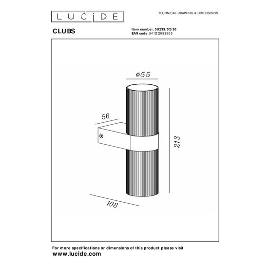 LUCIDE Lucide CLUBS - Spot Murale / Lampe Murale - Éclairage Intérieur Élégant