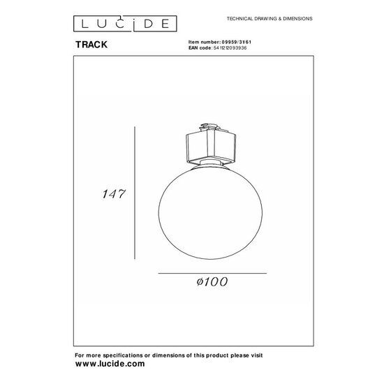 Lucide TRACK TYCHO- Rail spot - Système Rail 1 phase / Eclairage Rail - 1xG9 - Opale (Expansion)
