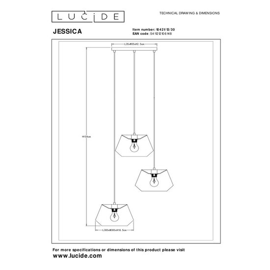Lucide JESSICA - Pendant lamp - Ø 35.5 cm - 3xE27 - Black