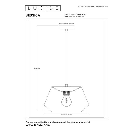 Lucide JESSICA - Hanglamp - Ø 30 cm - 1xE27 - Zwart