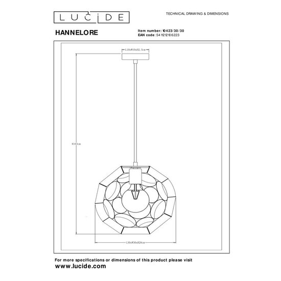 Lucide HANNELORE - Hängelampe - Ø 30 cm - 1xE27 - Schwarz