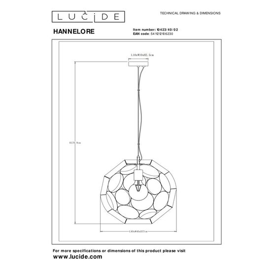Lucide HANNELORE - Hanglamp - Ø 40 cm - 1xE27 - Mat Goud / Messing
