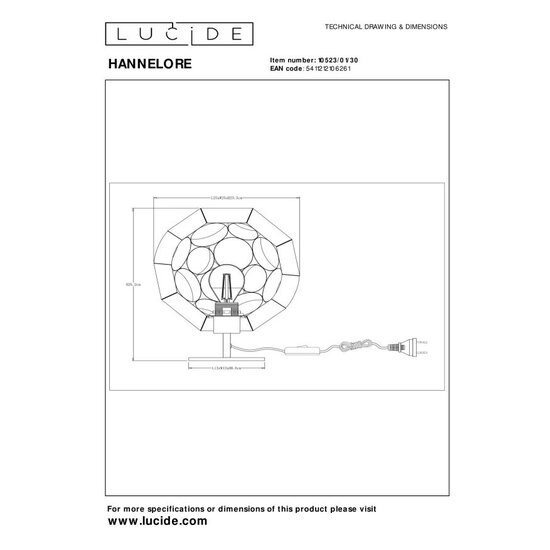 Lucide HANNELORE - Tischleuchte - Ø 25 cm - 1xE27 - Schwarz