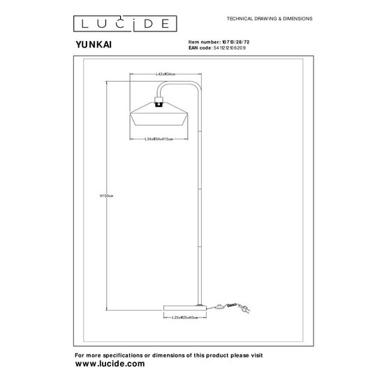 Lucide YUNKAI - Vloerlamp - Ø 40 cm - 1xE27 - Naturel