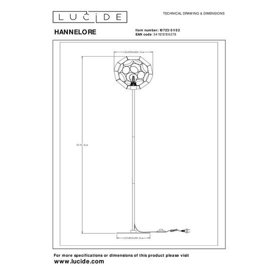 Lucide HANNELORE - Vloerlamp - Ø 30 cm - 1xE27 - Mat Goud / Messing