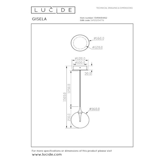 LUCIDE Lucide GISELA - Hängelampe - Ø 16 cm - LED - 1x5W 2700K - Bernstein