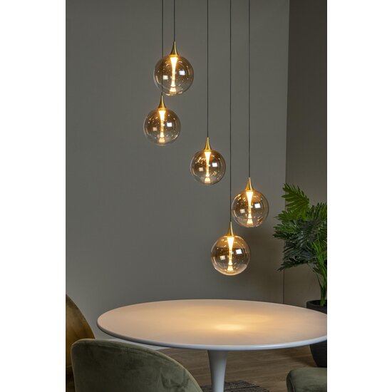 Lucide GISELA - Hanglamp - Ø 48 cm - LED Dimb. - 5x3,8W 2700K - Amber