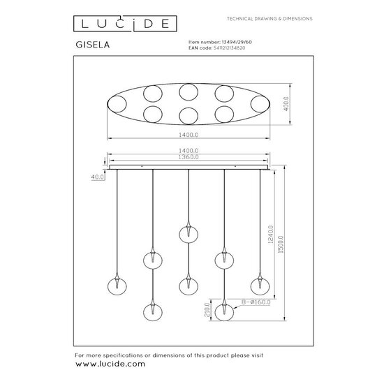 LUCIDE Lucide GISELA - Lampe à suspension - LED Dim. - 8x3,9W 2700K - Transparente