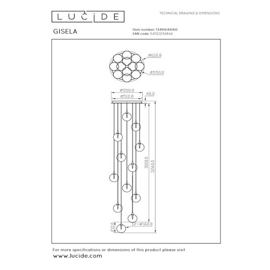 Lucide GISELA - Lámpara colgante - Ø 61 cm - Regulación LED. - 12x3.5W 2700K - Transparente