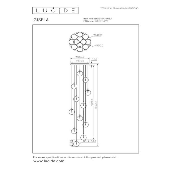 LUCIDE Lucide GISELA - Hanglamp - Ø 61 cm - LED Dimb. - 12x3,5W 2700K - Geschikt voor vide en hoge plafonds - Amber - Premium