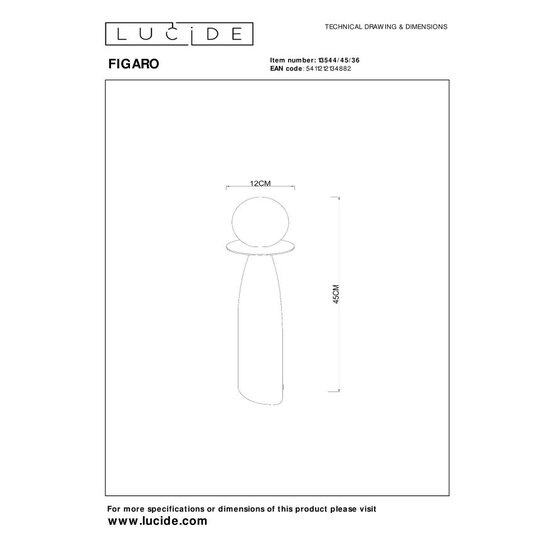 Lucide FIGARO - Tischleuchte - Ø 12 cm, H 45 cm - 1xG9 - Grau