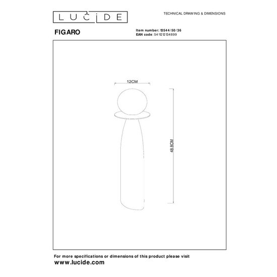 Lucide FIGARO - Lampe de table - Ø 12 cm, H 48 cm - 1xG9 - Gris