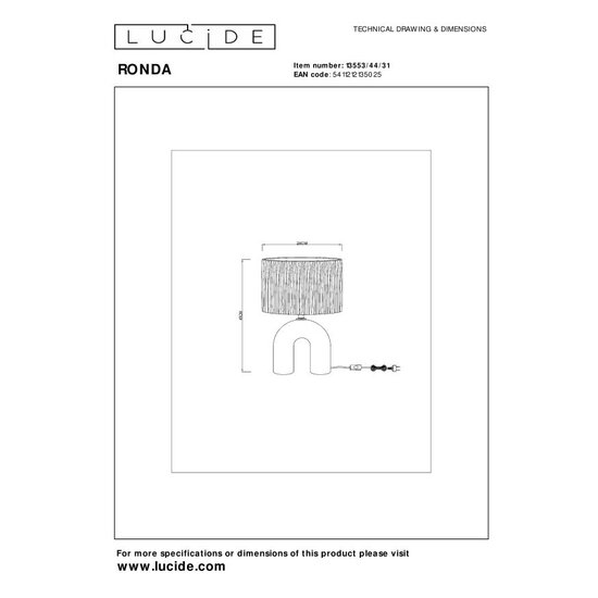 Lucide RONDA - Tafellamp - 1xE27 - Wit